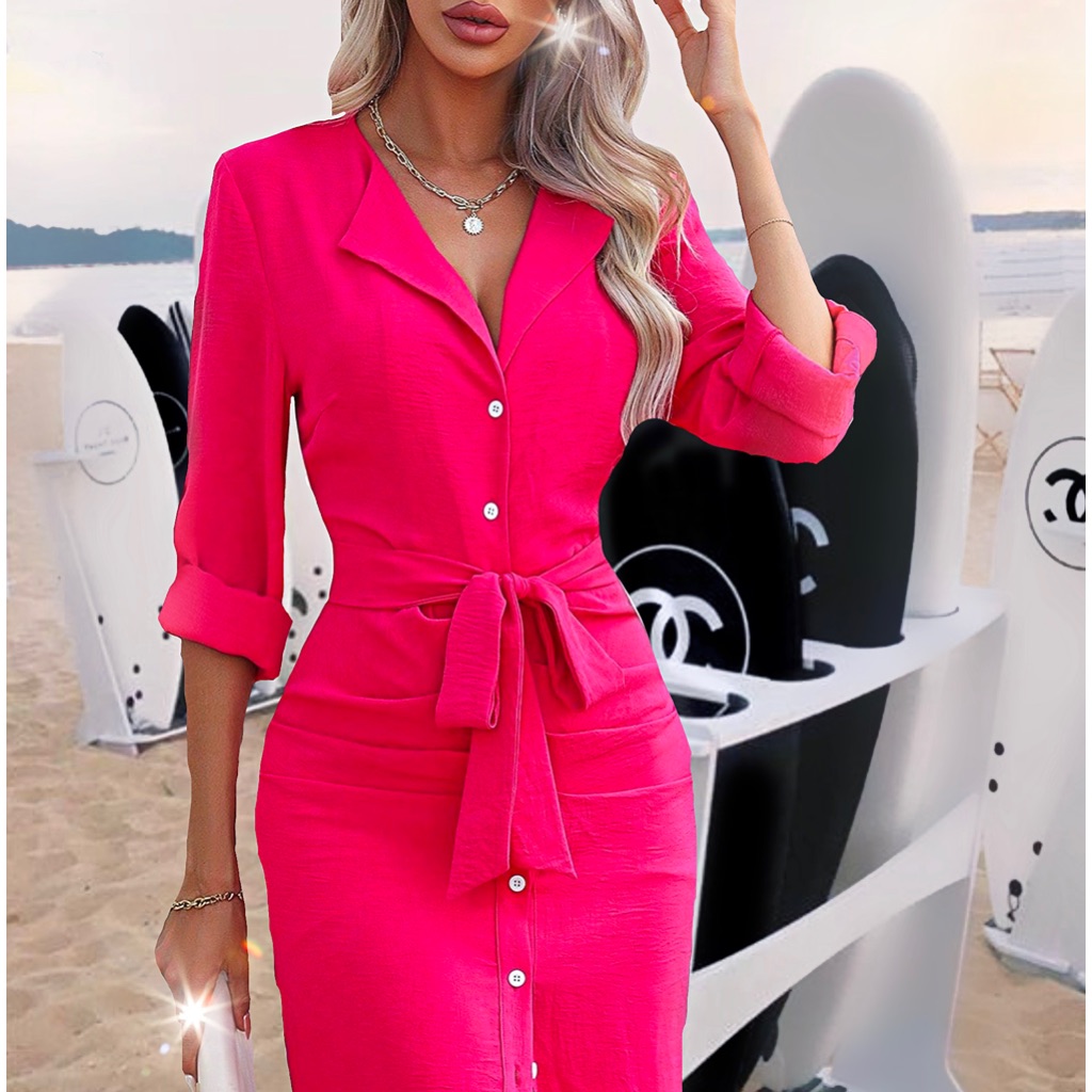 Deliciously Watermelon Pink Wrap Hem Dress